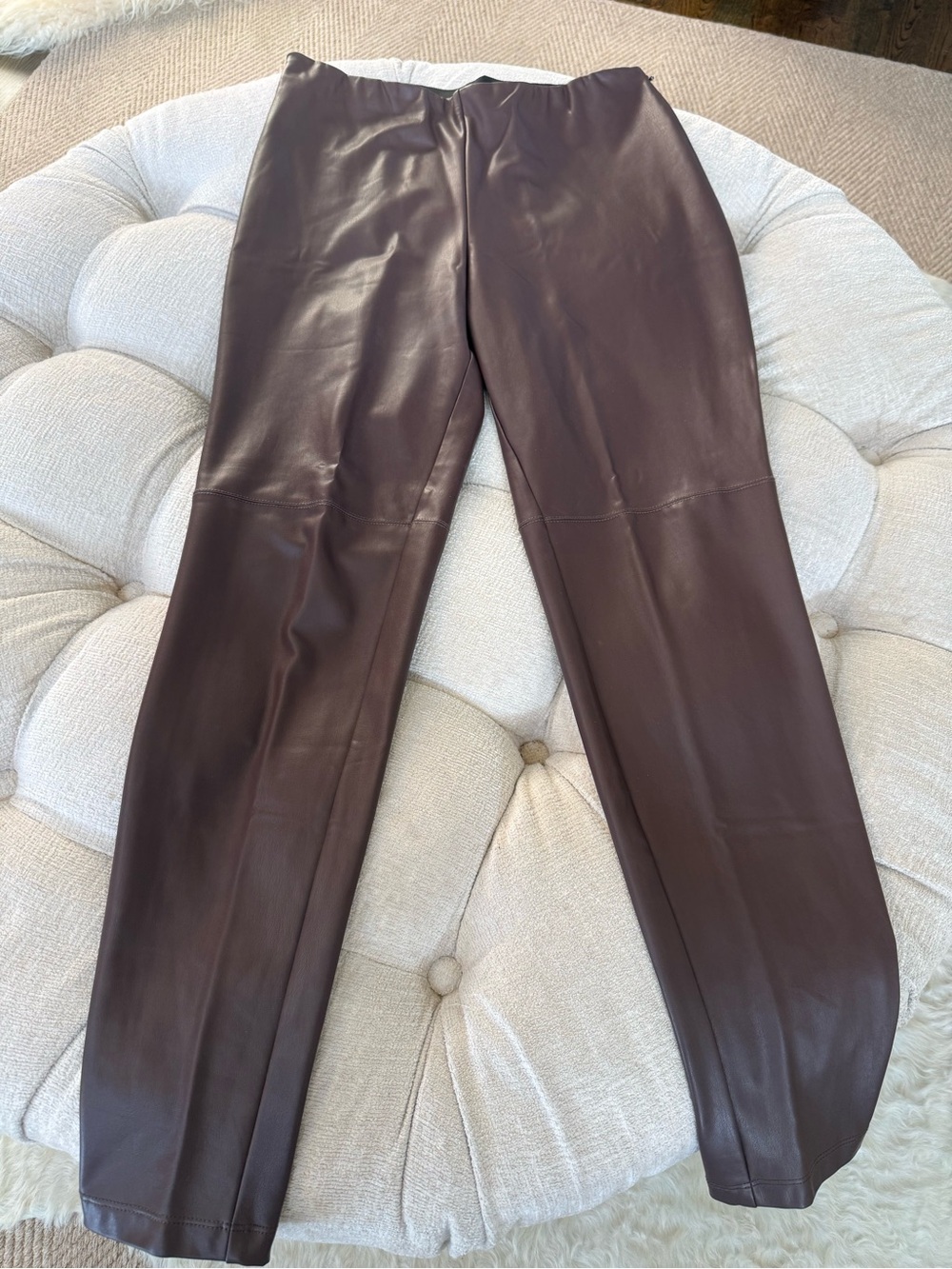 Women’s Chocolate Faux Leather Straight-Leg Pants